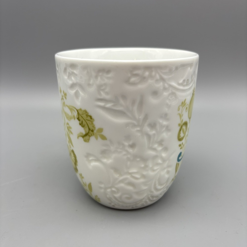 Pier 1 Imports Coffee Mug Ava Floral Initial M Cup Porcelain Blue Green Textured - Picture 4 of 8